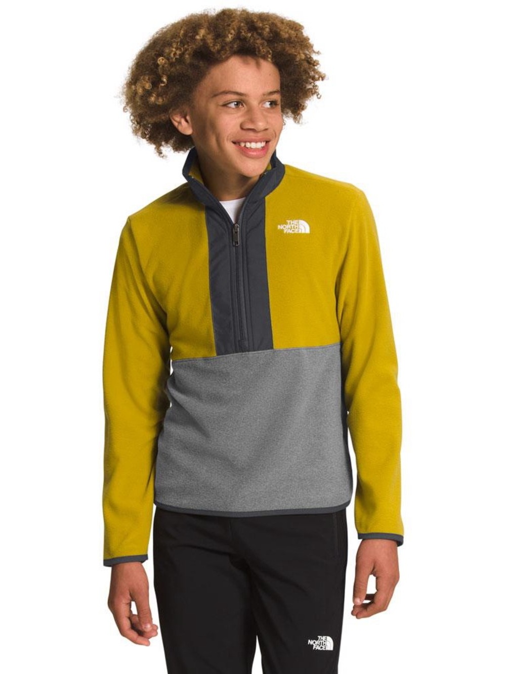 The North Face Kids Glacier Pullover Fleece in Mineral Gold & Gray Outdoor Hike